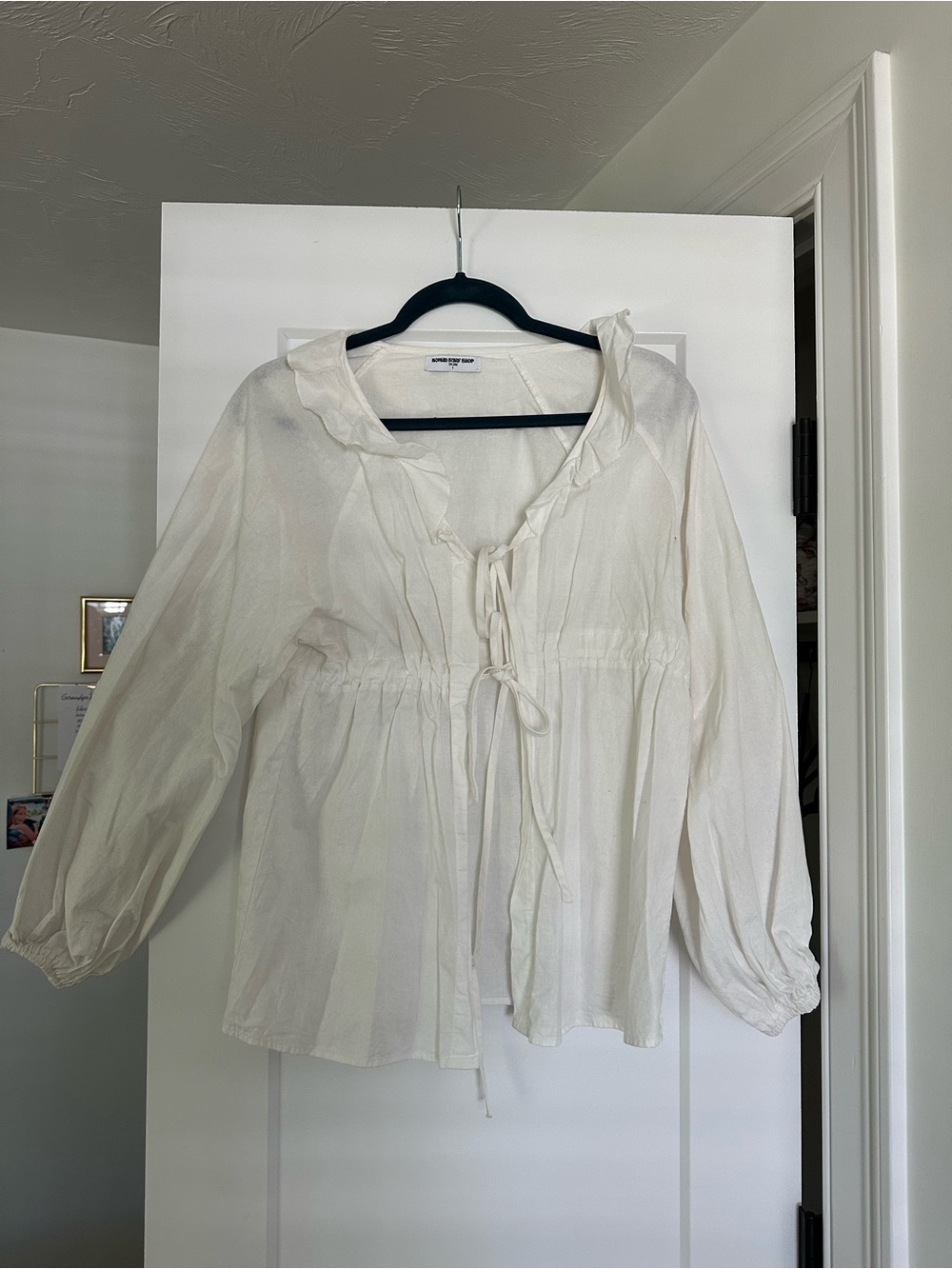 Lightweight White Tie-Front Peasant Blouse
